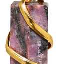 Rhodonite Crystal Necklace Pendant For Women, Gold Wire Wrapped Dainty Minimalist Healing Crystal Necklaces For Men Kids Unisex Necklace Jewelry With 20" Inches Adjustable Chain & Leather Cord