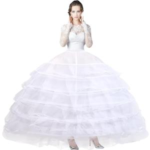 dgdgcool Petticoat 6 Hoop Skirt Tulle Crinoline Underskirt for Wedding Dress Floor Length Ball Gown Plus Size White
