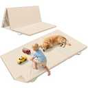 39X59Inch Vegan Leather Play Mat for Baby Trifold Thick | Soft Padded Foam Floor Mat for Kids Playroom | Foldable Playmat | Non-Slip Removable Cover Washable Child Waterproof Playmat