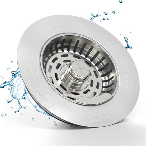 Semour 3 in 1 Kitchen Sink Drain Strainer, 304 Stainless Steel Kitchen Sink Stopper, Pop Up Kitchen Sink Strainer, Fast Drainage Anti-Clogging Sink Plug for US Standard 3-1/2 Inch Drain