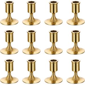 Romadedi Gold Candlestick Candle Holders for Taper, 12 PCS Gold Brass Color Candle Stick Candle Holder for Table Centerpiece, Wedding Reception, Festive Christmas Mantel Decoration or Home Decor