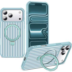 Striped Case for iPhone 17 Pro Max with Stand,6.9" Blue