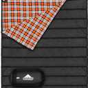 AGEMORE Cotton Flannel Double Sleeping Bag for Camping, Backpacking Or Hiking. Queen Size 2 Person Waterproof Sleeping Bag for Adults Or Teens. Lightweight with Compression Sack