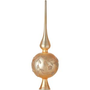 Glass Spherical Christmas Tree Topper Finial Christmas Ornaments with Carved Flowers Holiday Indoor Suitable for Home Party Decoration, 9.8inches, Golden