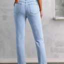 Sidefeel Women's Jeans High Waisted Strechy Straight Legs Boyfriend Denim Pants with Pockets L Light Blue Size 6 Short (Blue)