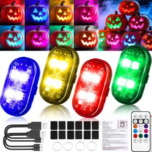 NEW 4-LED Version Wireless LED Strobe Lights with Remote Control, Halloween Wireless LED Lights for Car, Waterproof Anti-Collision Type-C Charing Emergency Warning Light for Car Drone Bike Aircraft