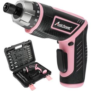AVID POWER Electric Cordless Screwdriver Set Rechargeable 4V Power Screwdriver Kit with 44pcs Accessories, 5.65Nm Screw Gun, 5+1 Torque Setting, 2 Position Handle with LED Light - Pink Tools for Women