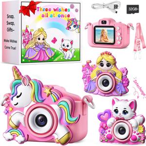 Kids Camera for Girls Toys Gifts, 3 4 5 Year Old Girl Birthday Gifts Small Children Selfie Digital Pink Camera for Kids, for Girls Toy Cameras for Toddlers Age 3-5, 32G SD Card Included