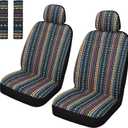 Pariitadin Baja Saddle Blanket Car Seat Covers Front Set with Seat Belt Pads, Washable Breathable Striped Woven Cloth Seat Covers for Cars, Universal Fit Most Cars, Airbag Compatible, Red/Blue