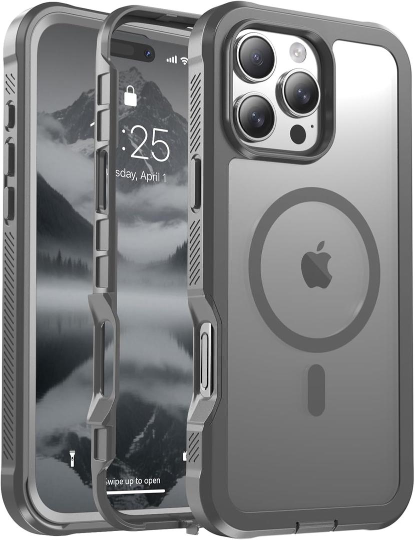 Magnetic for iPhone 16 Pro Max Case, [Compatible with MagSafe][Military Grade Drop Protection][Heavy Duty Protection][Non-Slip][Shockproof] 2-Layer Durable Bumper Phone Case 6.9''-Gray