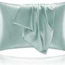 BEDELITE Satin Pillowcase for Hair and Skin, Super Soft and Cooling Similar to Silk Pillow Cases 2 Pack with Envelope Closure, Gift for Women Men(20"x26" Standard Size, Haze Blue)