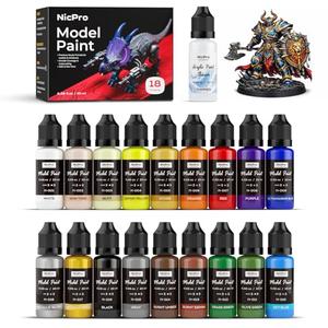 Nicpro 18 Colors Model Paint Set, 20ml Ready to Use Modeling Acrylic Paints, Brush & Airbrush Compatible, Miniature Paint Set for Beginners & Artists on Models, Figures, Crafts, Canvas, with 1 Thinner