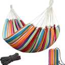 JoyView Brazilian Double Hammock with Hanging Ropes Extra Large 86.6x59 Portable Cotton Hammock for Patio Backyard Porch 450LBS Weight Capacity Perfect for Outdoor/Indoor - Color Stripes