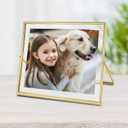 8x10 Floating Picture Frames Set of 2, Made of Metal and Double Real Glass, for Photo Size up to 10x12, Tabletop Display Home or Wedding Decoration (Horizontal Gold)