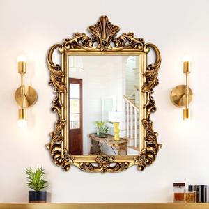 Large Antique Gold Mirror, 43.7'' x 32.2'' Ornate Lightweight PU Frame, HD Decor Mirrors, Baroque Mirror for Living Room Dining Room Entryway to Enhance Space Aesthetics