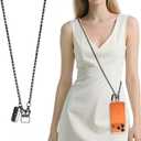 Dadanism Universal Phone Lanyard Crossbody, Metal Cell Phone Chain Crossbody Strap with Tether Tab, for iPhone 16 and Most Smartphones, iPhone Lanyard for Women Girls Party Shopping Traveling, Black (Long)