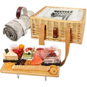 Hap Tim Wicker Picnic Basket for 2 with Mini Folding Wine Picnic Table & Large Insulated Cooler Bag & Cutlery Service Kits for 2 Person, Couples Gifts, Wedding Gifts (Y2307-2-CM)