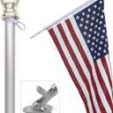 American flag and pole kit set: Includes a 3x5 ft US flag made in USA, 6 ft aluminum tangle free spinning flag pole with carabiners, and flagpole holder wall mount bracket (Silver)