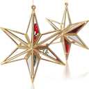 Vertintong 6 Pcs Golden Mirrored Star Ornament 5 Inch Gold Christmas Star Ornament Glitter Xmas Tree Hanging Decor for Christmas Holiday Party Decoration