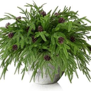 Watayo 15 Pcs Christmas Norfolk Pine Branches with Pine Cones, 19" Extra Length Fake Greenery Norfolk Pine Stems Sprigs, Artificial Xmas Branches Plants Pine Leaves for DIY Craft Garland Home Decor