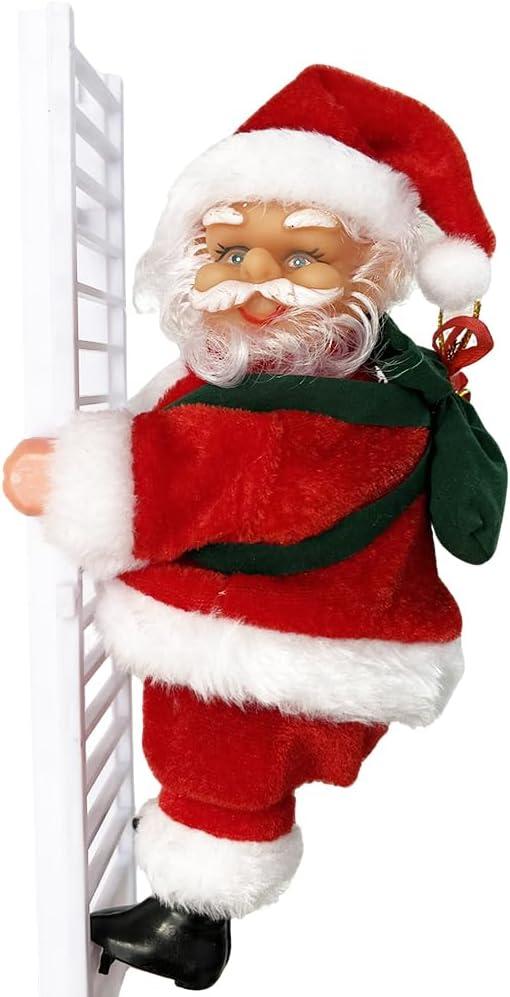Electric Climbing Santa Claus Christmas Decoration, Musical Moving Figure Indoor Outdoor Tree Ornament (Ladder Santa)