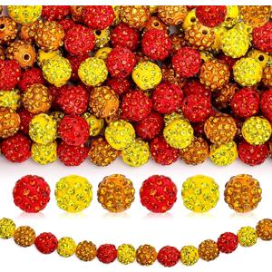 120Pcs Rhinestone Clay Beads for Fall 10mm Round Disco Ball Beads Bulk Autumn Orange Yellow Sparkle Loose Craft Bead for DIY Making Bracelet Necklace Thanksgiving Harvest Party Decor