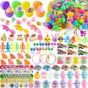 JOYIN 300 Pcs Easter Eggs Bulk with Toys, Assorted Easter Fillers Include 100 Eggs, 100 Toys & 100 Pcs Theme Stickers for Kids Hunt, Basket Stuffers, Party Favors Prize