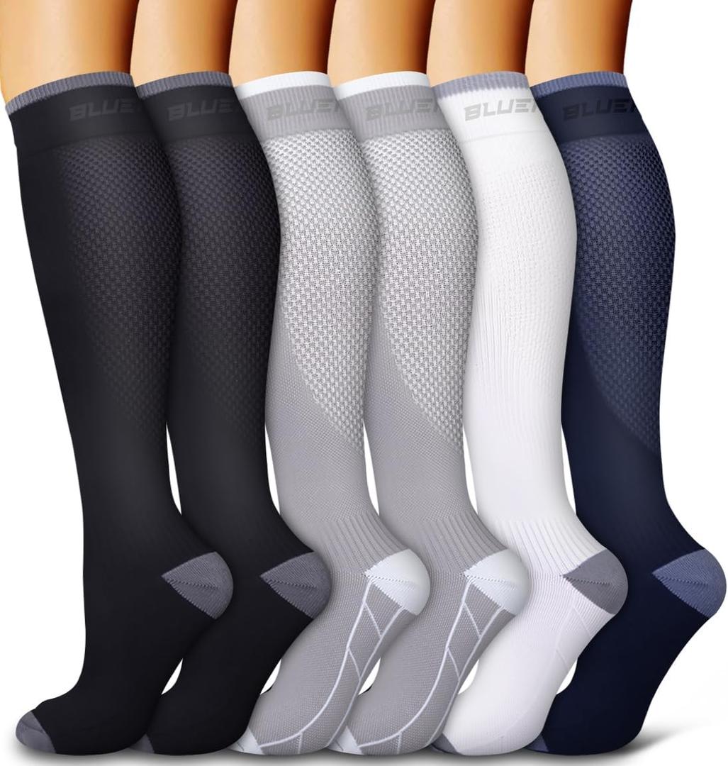 6 Pack Copper Compression Socks for Women and Men Circulation-Best Support for Medical,Running,Nursing,Athletic, L-XL