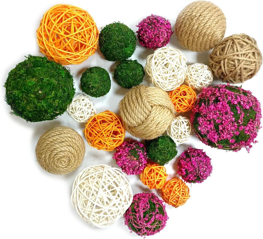 24 Pcs Decorative Balls, Wicker Balls, Moss Balls, Rattan Balls, Decorative Green Balls for Wicker Rattan Balls Set Vase Bowl Filler for Home Garden Wedding Party Decor