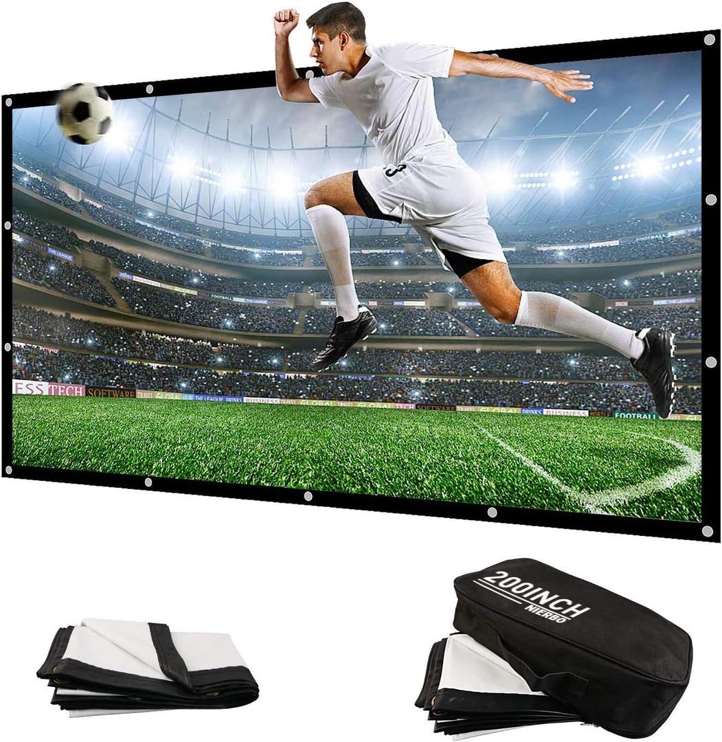 NIERBO 200 Inch Large Huge Projector Screen Big 16:9 3D Movie Screen of Thick Canvas Material Projection Screen HD for Outdoor Indoor Home Theater Church with a Black Projector Bag Not Include Mount