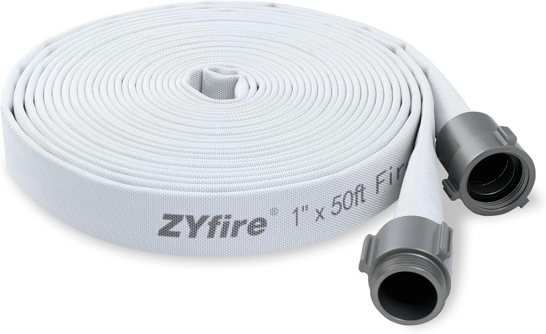 ZYfire Fire Hose - 1" ID x 50 FT Single Jacket EPDM Firefighter Hose with M  F NST/NH Aluminum Couplings 750 PSI Burst Pressure Lightweight for Use in Firefighting ZYfire Fire Hose - 1" ID x 50 FT Single Jacket EPDM Firefighter Hose with M  F NST/NH Aluminum Couplings 750 PSI Burst Pressure Lightweight for Use in Firefighting