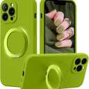 MCFANCE Magnetic Silicone Case with Stand for iPhone 13 Pro Max (6.7 inch) | Compatible with MagSafe, Shockproof Protection, Anti-Scratch Microfiber Lining | Mustard Green