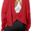 Women Long Sleeve Open Back Athletic Shirts Casual Workout Top Yoga Loose Running Tees (X-Small)