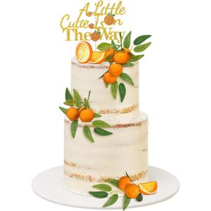 Soulchen 15 Pcs Little Cutie Is on the Way Cake Topper Set Glitter Orange Cake Topper and Simulation Citrus Decorations for Citrus Birthday Party Gender Reveal Fruit Party Supplies