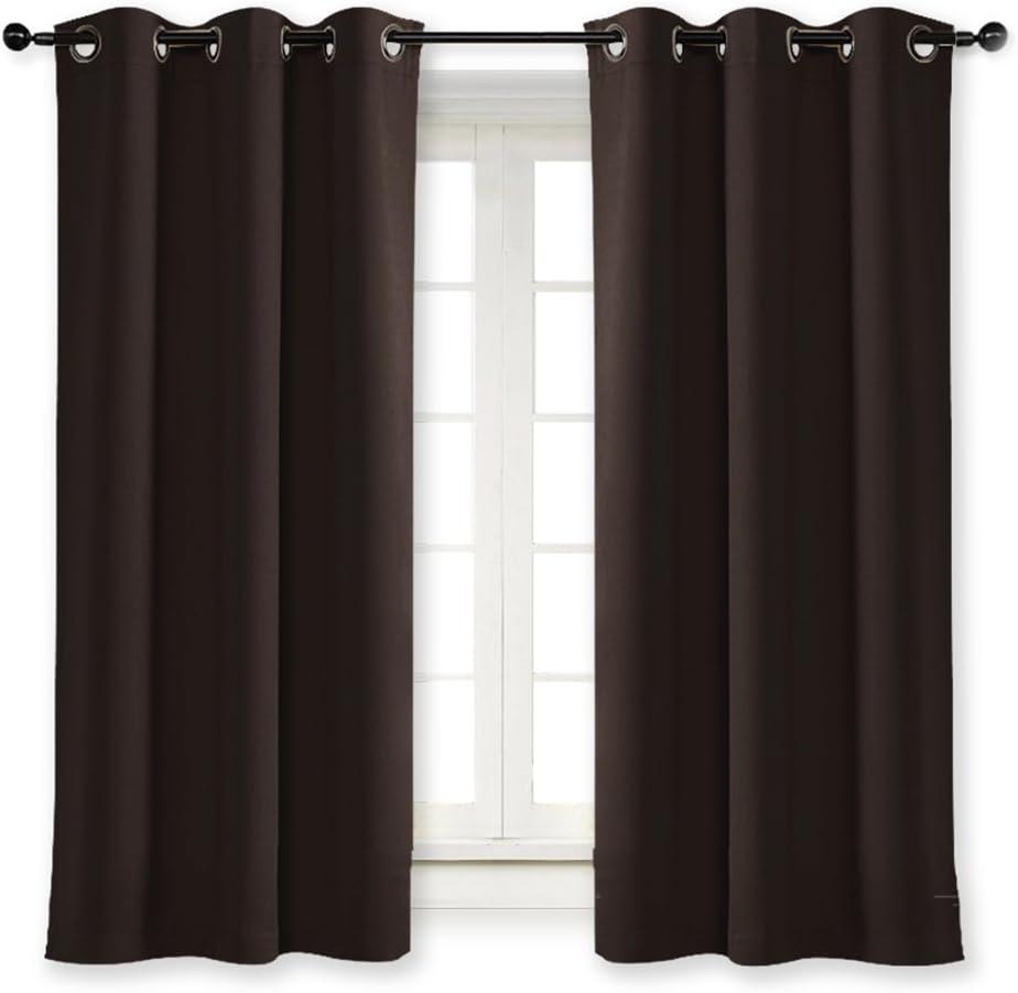 NICETOWN Thermal Insulated Blackout Curtain and Drapery Triple Weave Soundproof Solid Ring Top Window Drape for Bedroom (Sold Individually, 42 inches by 63 inch, Toffee Brown)