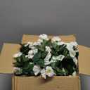 HyeFlora Artificial Faux Hanging White Flowers Plants Basket for Outdoor Outside Christmas Winter Decor, Fake UV Resistant Realistic Morning Glory Flowers for Porch Home Balcony Yard Patio Decoration