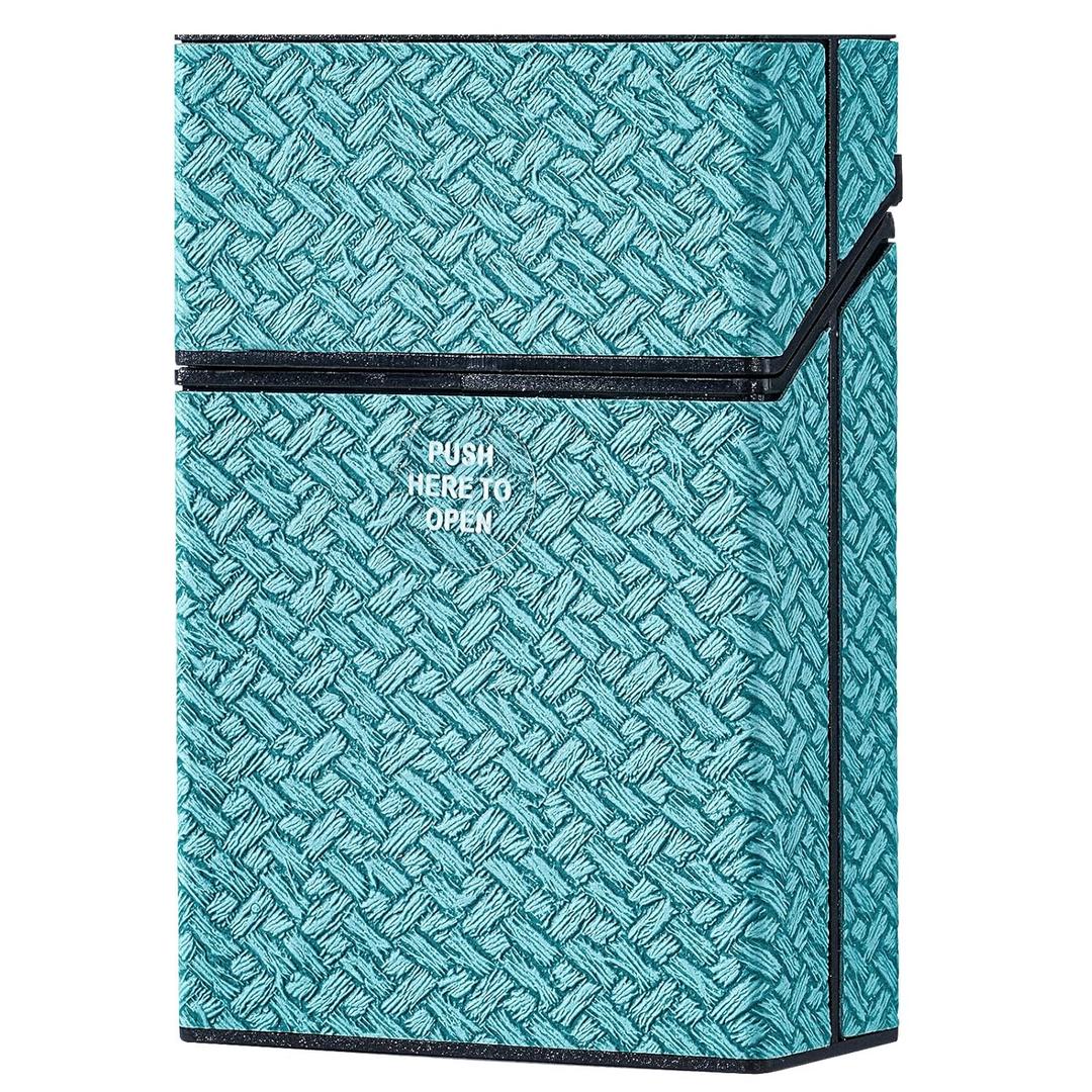5 x Cigarette Case, Woven Pattern with Elastic Switch, Up to 20 Cigarettes for 85mm King Size (Grayish Cyan)