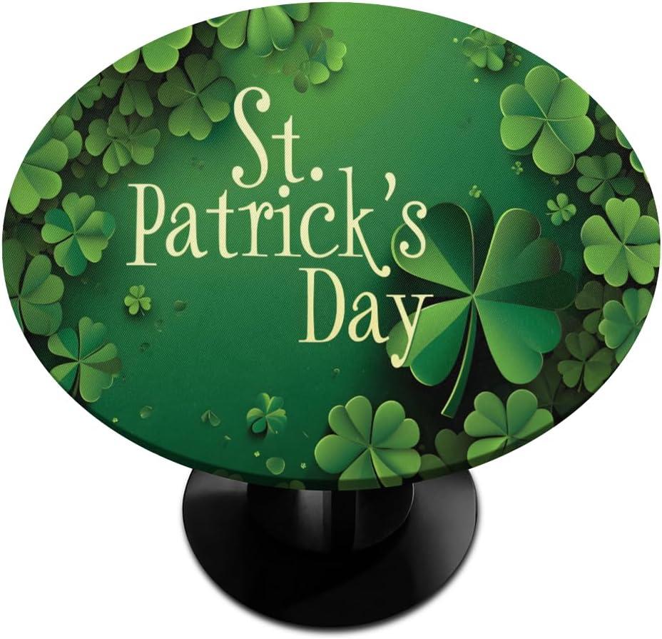 cfpolar Round Tablecloth with Elastic Edge Green Leaf St. Patrick's Day Round Fitted Table Cover Waterproof Wipeable Circle Table Cloths for Dining Kitchen Pattry Patio Outdoor (Fit for 45"-50")