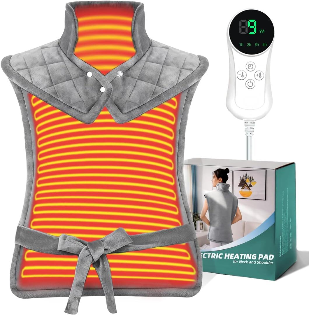Heating Pad for Neck, Shoulders and Back, 24"x37" Large Weighted Electric Heated Pad with 9 Heat Settings & 4 Timer Options, Auto Shut-Off, Machine Washable Grandmother Birthday Christmas Women Gift (Gray)