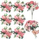 6 Pcs Artificial Peony Silk Florals Fake Mix Silk Peony Rose Faux Flower Hydrangea Bouquet Elegant Realistic Wedding Floral Centerpiece for Home Party Table Arrangement (Light Pink)