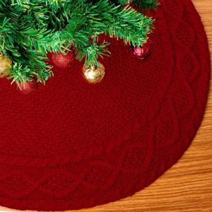 Red Knitted 24 inch Christmas Tree Skirt for 4 Ft Tree - Luxury Thick Rustic Xmas Decoration for Pencil Trees Christmas Home Decor(Red, 24" 2508)