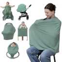BabbleRoo Nursing Cover for Breastfeeding 95% Viscose Muslin, 5% Spandex, Soft & Breathable Baby Essentials | Newborn Essentials Breastfeeding Covers for Nursing, Multi-Use for Car Seat & High Chair (Moss Green)