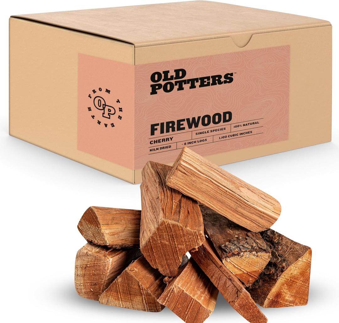 Kiln Dried Firewood - Cherry, 1100 Cu. in, 16-18 Logs ~ 8" x 2.5" Logs. Solo Stove and Cooking Wood for Grilling, Smoking, and Firepits, Cherry.