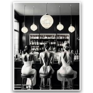 Vintage Black and White Posters Kitchen Wall Art Bar Cart Print Fashion Picture Trendy Women Drink Cocktail Wall Art for Living Room Store Apartment Dorm Aesthetic 12x16 Inch Unframed Decor (16L" x 12W", Noir Bar Trio)