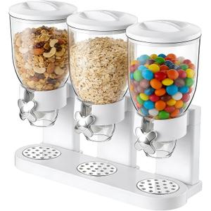 Cereal Dispenser Countertop, 3 Pack 2L/67oz Cereal Dispenser, Airtight Cereal Containers Storage, Rotating White Plastic Dry Food Dispenser, Rice Dispenser, Candy Dispenser for Cereal, Coffee Beans