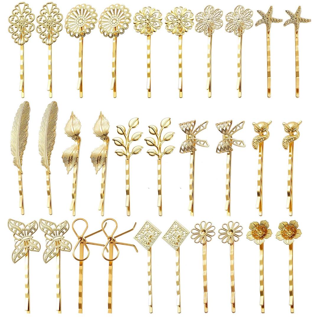 inSowni 30 Pack/15 Pairs Light Gold Retro Vintage Metal Long Bobby Pins Hair Clips Barrettes Accessories for Women Girls