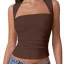 QINSEN Womens Square Neck Tank Tops Side Ruched Double Lined Slim Fit Summer Going Out Crop Top, Size S