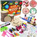 Quimoy 24 Pcs Wooden Painting Kit-Glow in The Dark, Arts & Crafts Gifts for Boys Girls Ages 5-12-Craft Activities Kits, Painting Kits for Kids Ages 4-8, 8-12 Year Old Kids