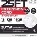 Iron Forge Cable 16 Gauge White Extension Cord Multi Outlet, 25 Ft - SJTW | 16/3 SJTW Cable, 3 Grounded Outlets, Lighted End, 3 Prong Plug, 13 Amp - For Landscaping, Holiday Lights, Appliances
