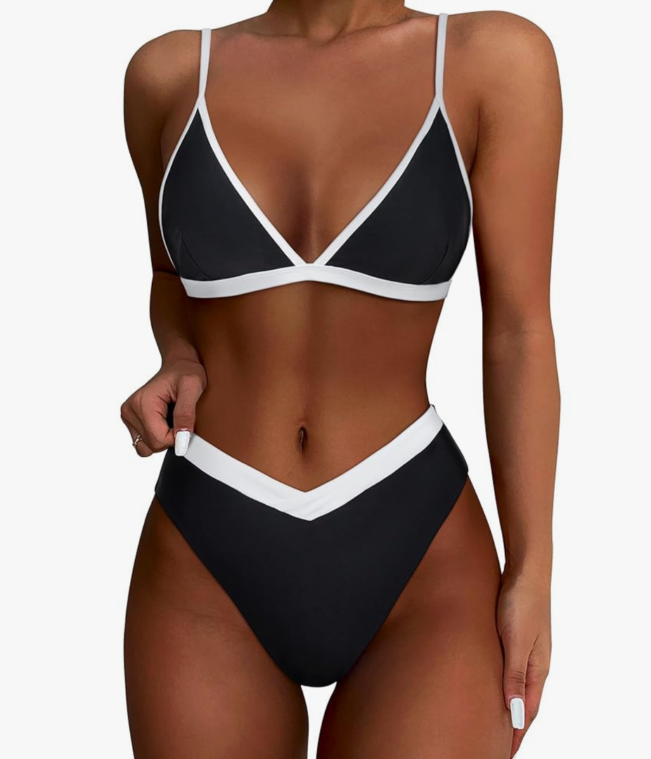 SUUKSESS Women Triangle High Cut Bikini Sets Sexy High Waisted 2 Piece Swimsuit, size Small, Black